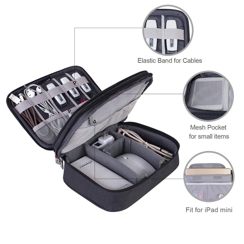 BUBM Electronic Organizer, Double Layer Travel Gadget Carry Bag for Cables, Plugs, Earphone, Flash Hard Drive and More--a Sleeve Pouch for iPad Mini(Medium, Black) - Image 3